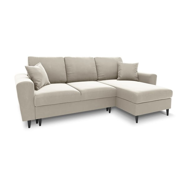 Béžová zamatová rozkladacia/s úložným priestorom rohová pohovka Kyoto – Cosmopolitan Design