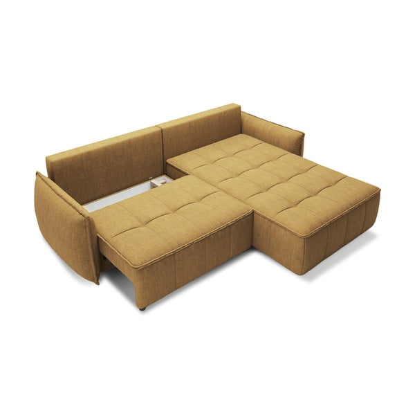 Žltá zamatová rozkladacia/s úložným priestorom rohová pohovka (pravý roh/s leňoškou) Campo – ELTAP-image-2