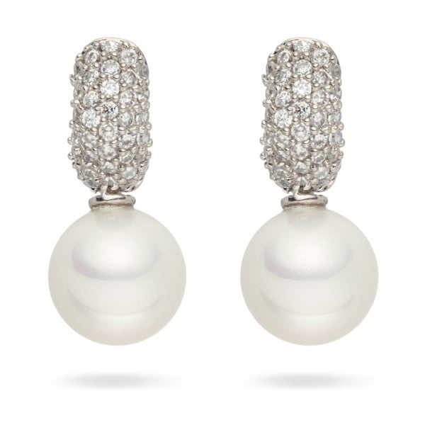 Biele perlové náušnice so zirkónmi Pearls of London Niké