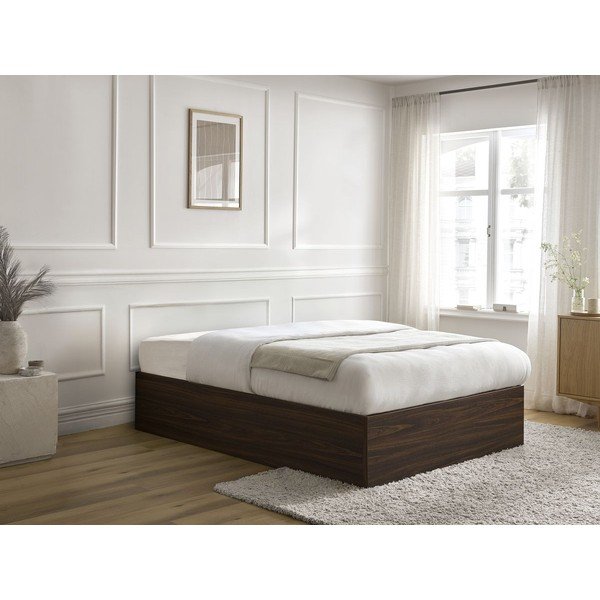 Tmavohnedá dvojlôžková posteľ z drevotriesky v dekore brezy s úložným priestorom/bez čela s roštom 140x190 cm Mara – Bobochic Paris-image-1