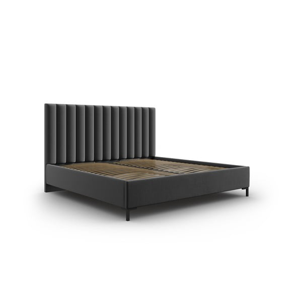 Tmavosivá čalúnená dvojlôžková posteľ s úložným priestorom s roštom 160x200 cm Casey – Mazzini Beds