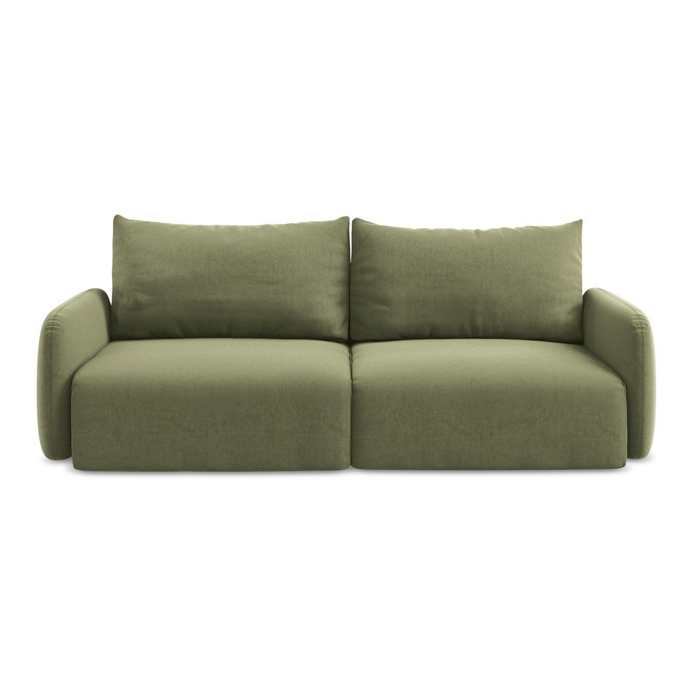 Zelená zamatová rozkladacia/s úložným priestorom pohovka 238 cm Kalena – Makamii