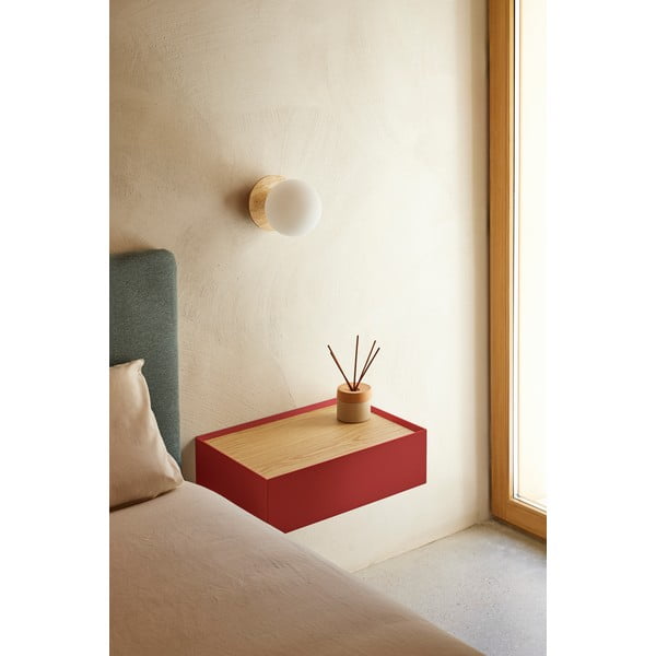 Červený závesný nočný stolík s doskou v dubovom dekore Arista – Teulat-image-1