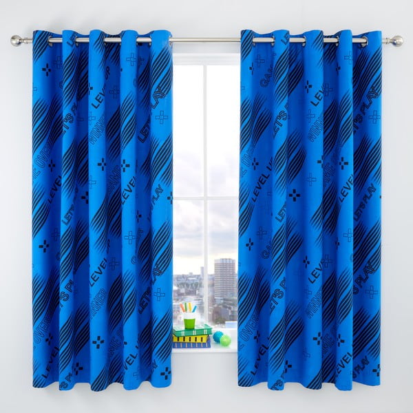 Čierny/modrý detský záves 2 ks 168x183 cm Game Over – Catherine Lansfield-image-1