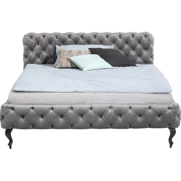 Sivá čalúnená zamatová dvojlôžková posteľ Kare Design Desire, 200 x 200 cm
