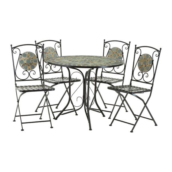 Set 4 bledomodrých záhradných stoličiek s mozaikou a stolíka Premier Housewares Amalfi