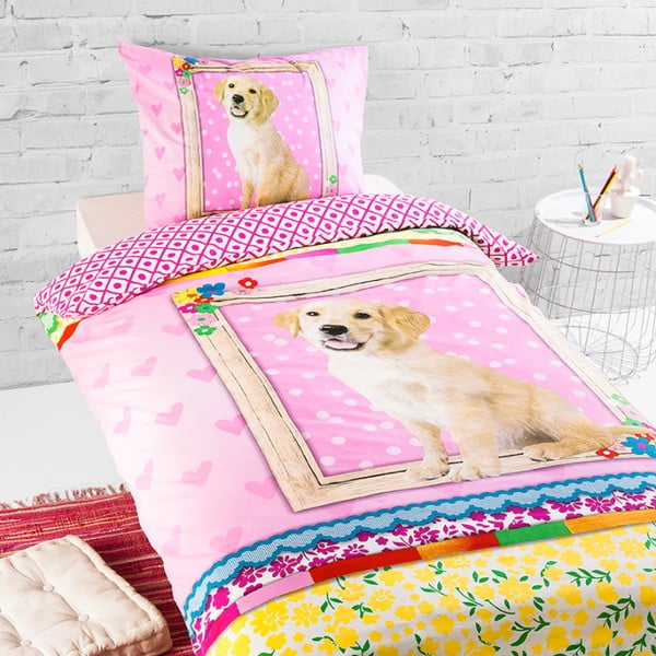 Bavlnené detské posteľné obliečky na jednolôžko Ekkelboom Dog Storm, 140 × 200 cm