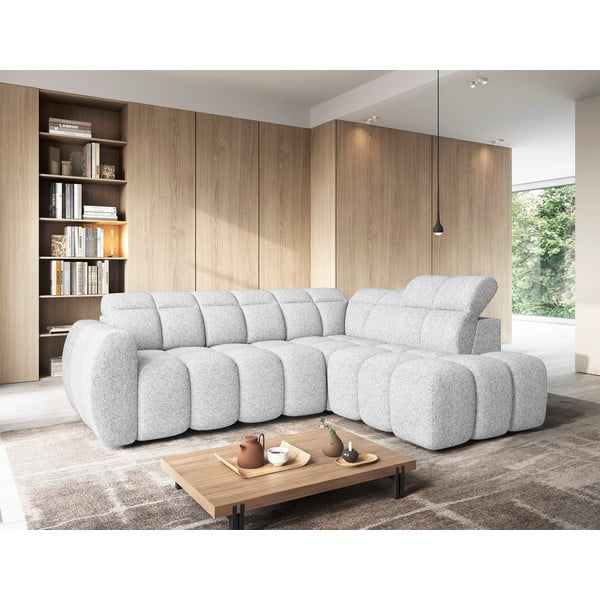 Svetlosivá rozkladacia/s úložným priestorom rohová pohovka z textílie buklé (pravý roh/do L) Falconn – ELTAP-image-1