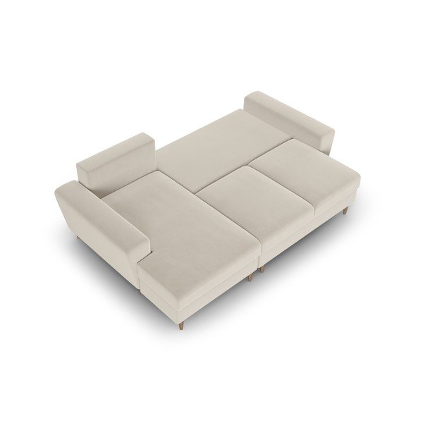 Béžová zamatová rozkladacia/s úložným priestorom rohová pohovka (ľavý roh/s leňoškou) Kyoto – Cosmopolitan Design-image-2