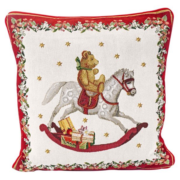 Červeno-biely bavlnený dekoračný vankúš s vianočným motívom Villeroy & Boch Toys Fantasy, 45 x 45 cm