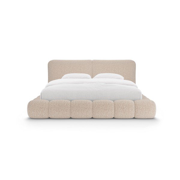 Sivobéžová čalúnená dvojlôžková posteľ s úložným priestorom s roštom 200x200 cm Solange – Micadoni -image-4