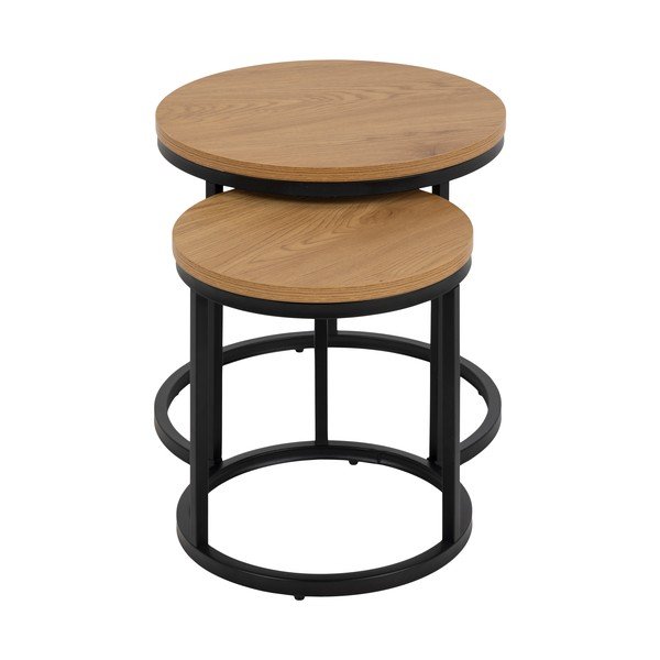 Okrúhle odkladacie stolíky s doskou v dubovom dekore v súprave 2 ks ø 45 cm Spiro – Actona-image-3