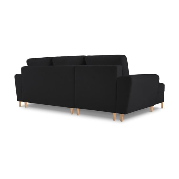 Čierna rozkladacia/s úložným priestorom rohová pohovka z textílie buklé (ľavý roh/s leňoškou) Kyoto – Cosmopolitan Design-image-4