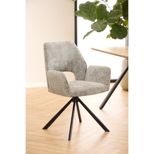 Svetlosivé čalúnené jedálenské kreslo s podrúčkami Graham – Actona-image-2