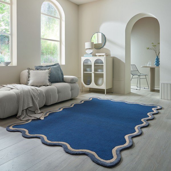 Tmavomodrý ručne tkaný koberec s prímesou vlny 160x230 cm Rivo Wool – Flair Rugs-image-1