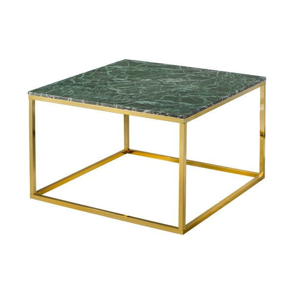 Konferenčný stolík s podnožou v zlatej farbe a zelenou mramorovou doskou RGE Accent