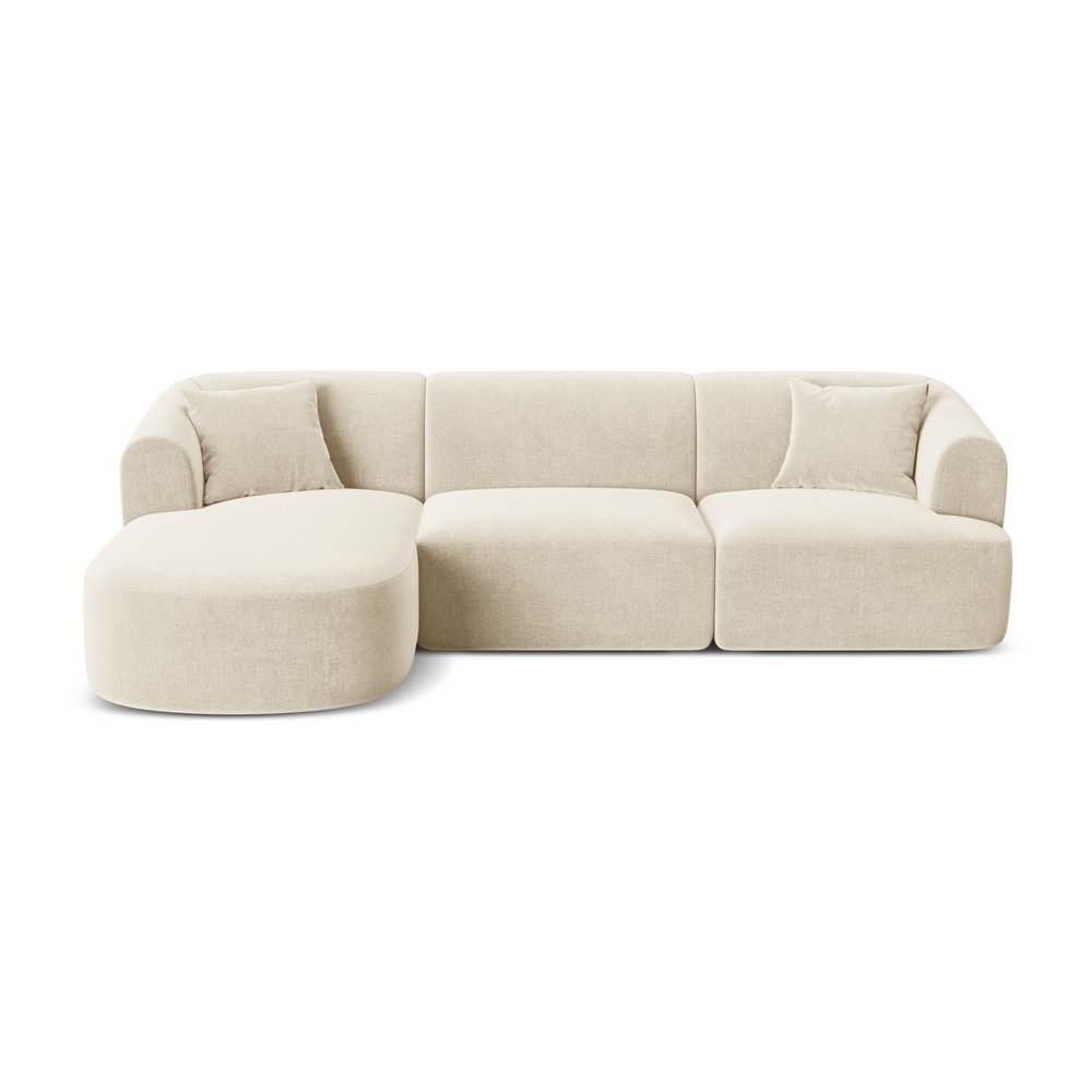 Béžová zamatová rohová pohovka (ľavý roh/s leňoškou) Campi – Cosmopolitan Design