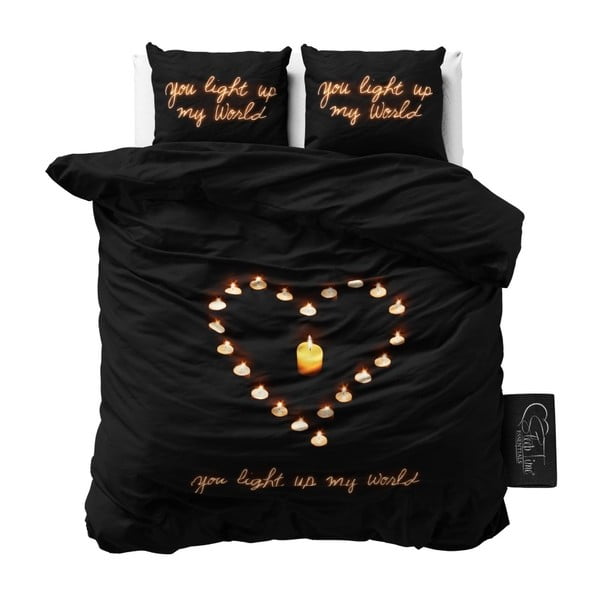 Čierne obliečky z mikroperkálu na jednolôžko Sleeptime Love Candles, 160 × 200 cm