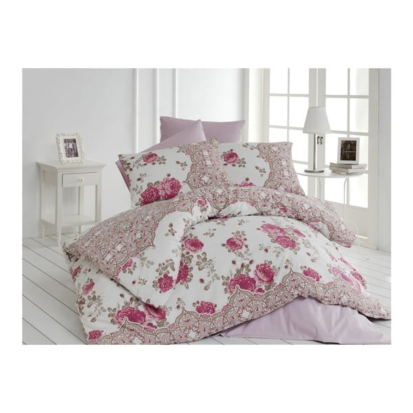 Ružové bavlnené obliečky s plachtou Arnia, 200 × 220 cm