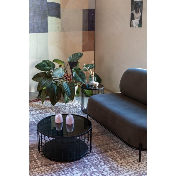 Čierny odkladací stolík so sklenenou doskou White Label Lance, ø 60 cm-image-4