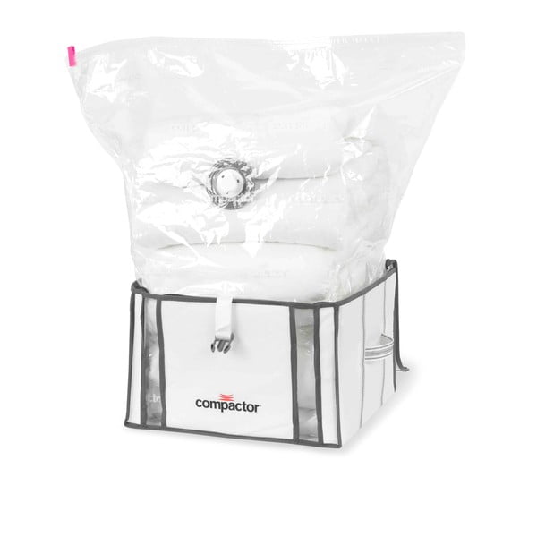 Súprava 2 bielych úložných boxov s vakuovým obalom Compactor Life 3D Vacuum Bag, 40 x 25 cm