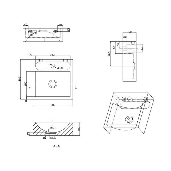 Čierne kamenné umývadlo 30x30 cm Blok – Sapho-image-4