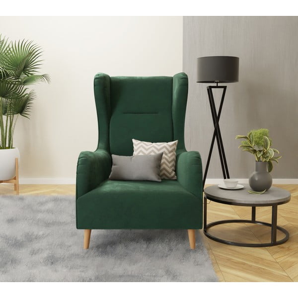 Tmavozelené zamatové kreslo ušiak Carole – Ropez-image-4