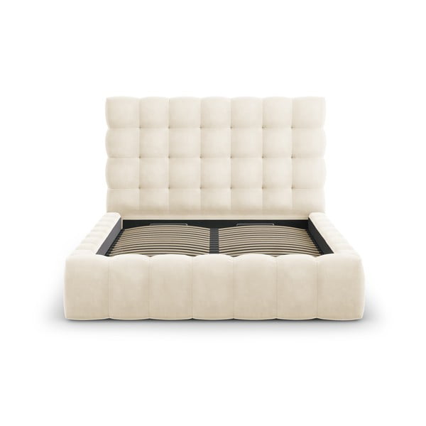 Béžová čalúnená dvojlôžková posteľ s úložným priestorom s roštom 140x200 cm Bali – Cosmopolitan Design-image-2
