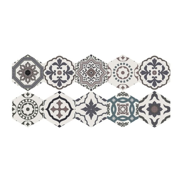 Sada 10 samolepiek na podlahu Ambiance Floor Stickers Hexagons Solenna, 40 × 90 cm
