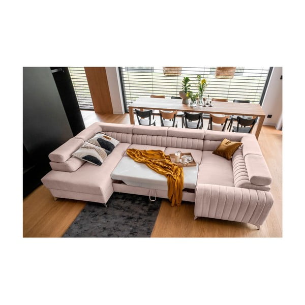 Ružová rozkladacia/s úložným priestorom rohová pohovka (ľavý roh/do tvaru "U") Louis – ELTAP-image-3