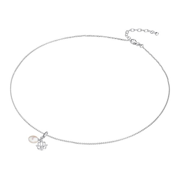 Strieborný náhrdelník s príveskom a perlou Chakra Pearls, 42 cm