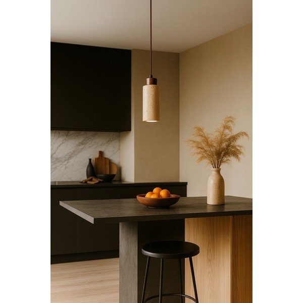 Béžové závesné svietidlo s kamenným tienidlom ø 6,5 cm Selma – Opviq lights-image-1
