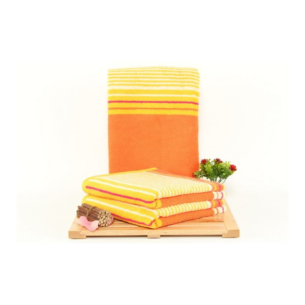 Sada 3 žlto-oranžových osušiek Mira Sunny, 50 x 100 cm
