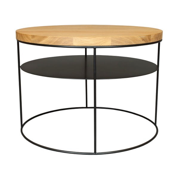 Čierny konferenčný stolík s doskou z dubového dreva Take Me HOME Nysa, ⌀ 60 cm