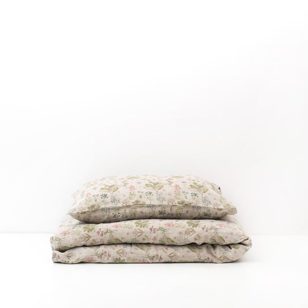 Detská béžová ľanová obliečka na vankúš Linen Tales Botany, 40 x 60 cm-image-1