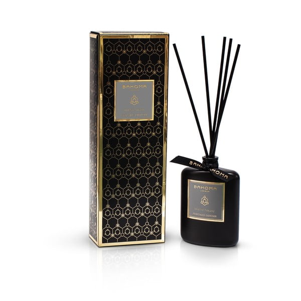 Čierny vonný difuzér v škatuľke s vôňou jazmínu a vanilky Bahoma London Diffuser, 100 ml