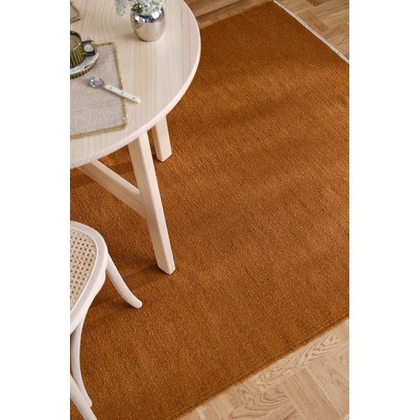 Ručne tkaný behúň s prímesou vlny v horčicovej farbe 70x200 cm Row – Jotex-image-1