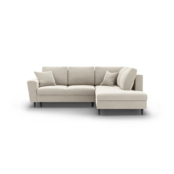 Béžová zamatová rozkladacia/s úložným priestorom rohová pohovka (pravý roh/do L) Kyoto – Cosmopolitan Design