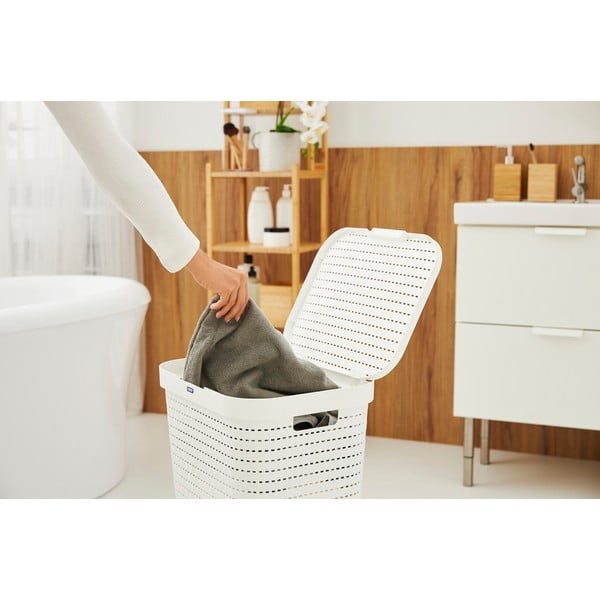 Biely plastový kôš na bielizeň 55 l Country - Rotho-image-2