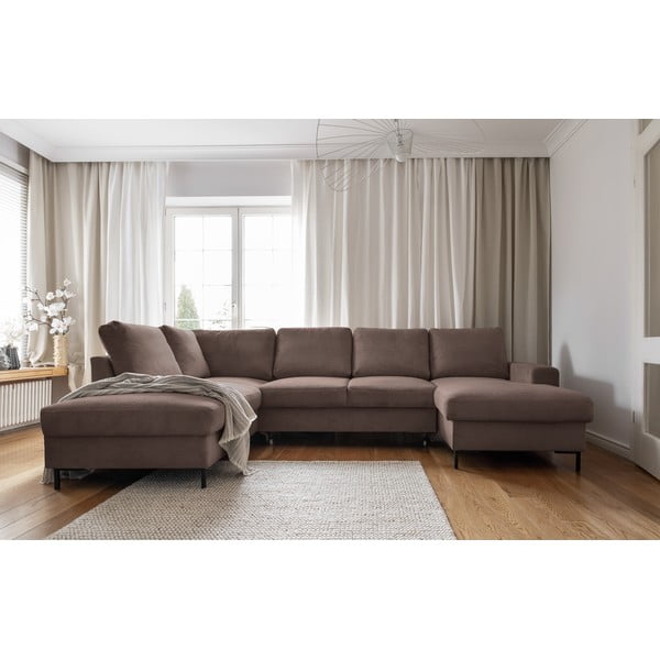 Hnedá menčestrová rozkladacia rohová pohovka (ľavý roh) Lofty Lilly – Miuform-image-1