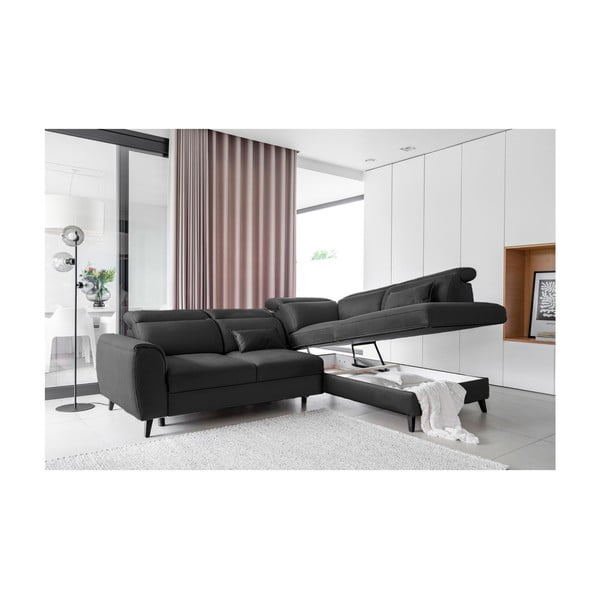 Tmavosivá zamatová rozkladacia/s úložným priestorom rohová pohovka (pravý roh/do L) Noble – ELTAP-image-3