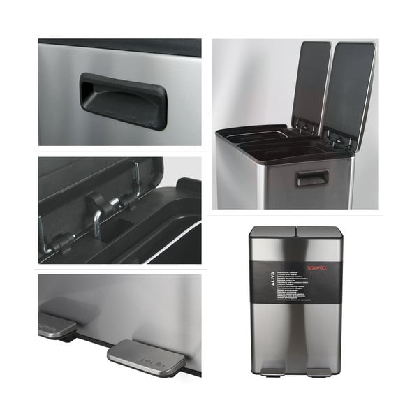 Oceľový odpadkový kôš 2x30 l na triedený odpad/nášľapný v matne striebornej farbe Aliya – Spirella-image-3