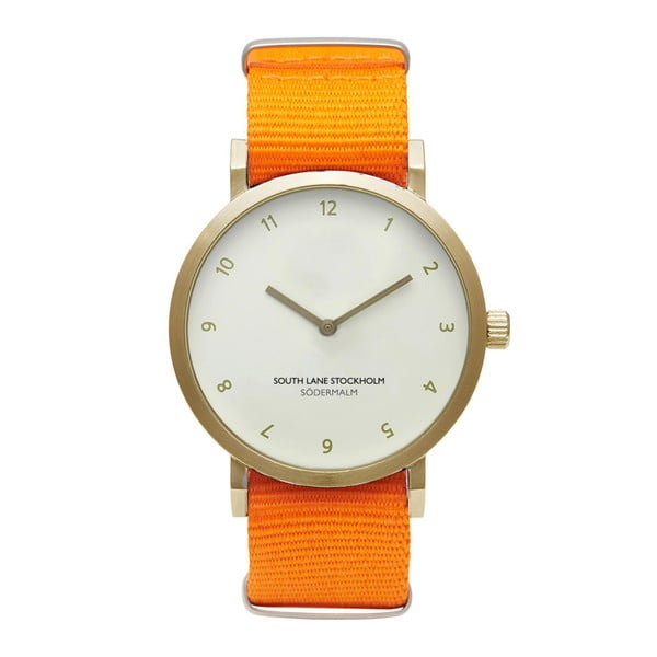 Unisex hodinky s oranžovým remienkom South Lane Stockholm Sodermalm Gold Big
