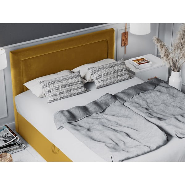 Horčicovožltá zamatová dvojlôžková posteľ Mazzini Beds Yucca, 200 x 200 cm-image-1