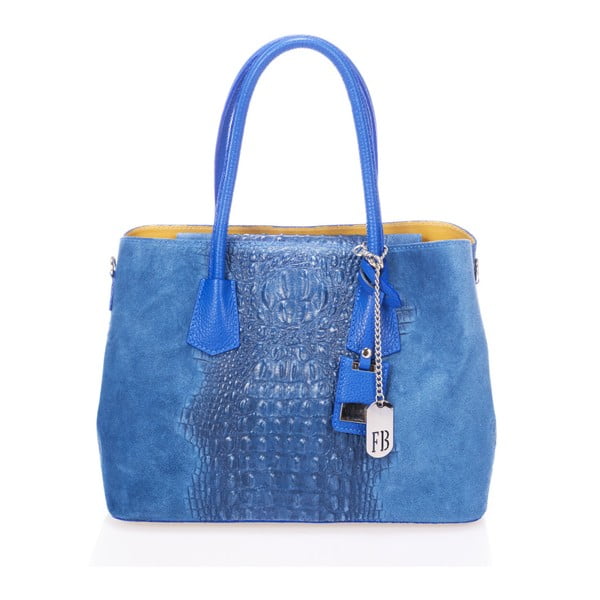 Modrá kabelka z pravej kože Federica Bassi Print