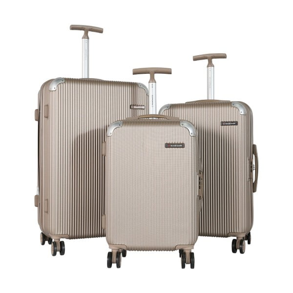 Sada 3 béžových cestovných kufrov na kolieskach Travel World Ebby