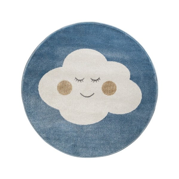 Modrý okrúhly koberec s motívom mraku KICOTI Cloud, 100 × 100 cm