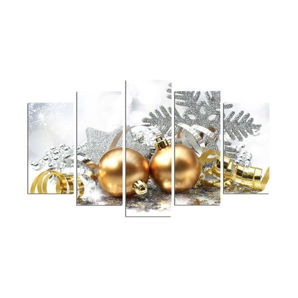 Päťdielny obraz Golden Christmas Balls, 110x60 cm