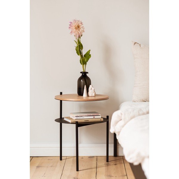 Čierny/v prírodnej farbe nočný stolík s doskou v dubovom dekore Tu – noo.ma-image-4