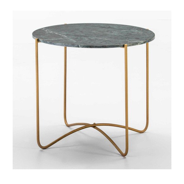 Odkladací stolík so zelenou mramorovou doskou a nohami v zlatej farbe Thai Natura, ∅ 57 cm